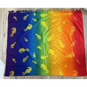 Rainbow Tye Dye Sarong Seahorse Print Wrap Full Size Beach Swimsuit Cover up